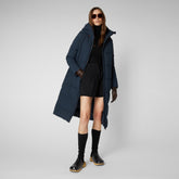 Women's Missy Long Hooded Puffer Coat in Blue Black - Fall Winter 2023 Collection | Save The Duck