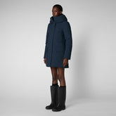 Women's Soleil Black Hooded Parka in Blue Black - SMEG Collection | Save The Duck