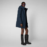 Women's Soleil Black Hooded Parka in Blue Black - SMEG Collection | Save The Duck