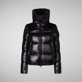 Women's Moma Puffer Jacket with Faux Fur Collar in Black | Save The Duck