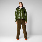 Women's Moma Puffer Jacket with Faux Fur Collar in Pine Green - Women's Faux Fur Jackets | Save The Duck