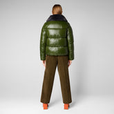 Women's Moma Puffer Jacket with Faux Fur Collar in Pine Green - Fall Winter 2022 | Save The Duck