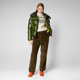 Women's Moma Puffer Jacket with Faux Fur Collar in Pine Green - SaveTheDuck Sale | Save The Duck