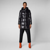 Women's Ines Hooded Puffer Coat in Black - Free Water Bottle Collection | Save The Duck